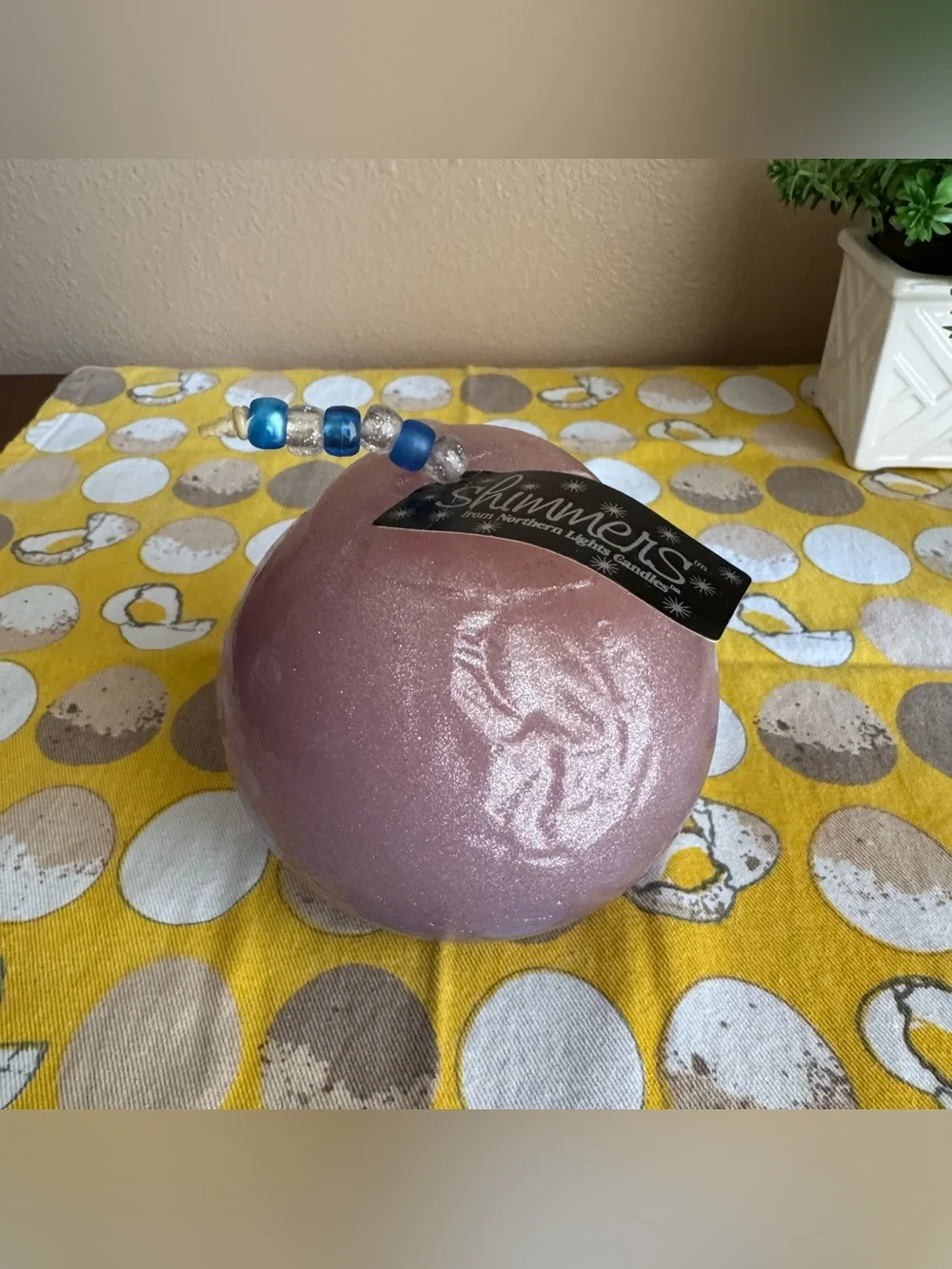 Northern Lights Candles Shimmers light purple glittery round candle